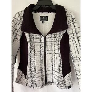 Tonia Debellis Sweater Jacket Coat White Black Womens Textured Sz S Canada